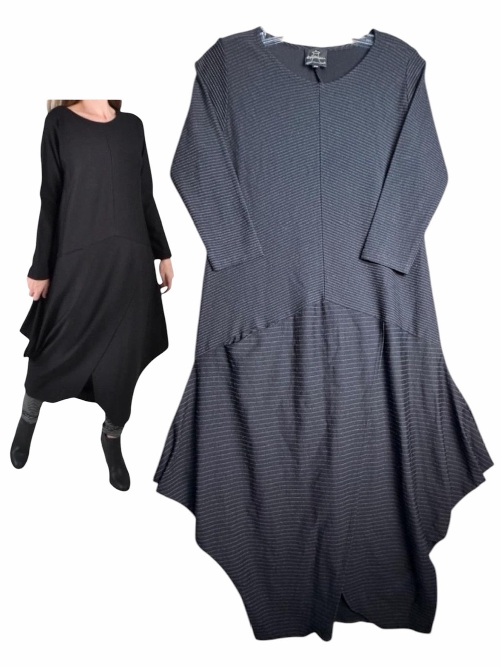 Spirithouse Slingshot Cocoon Dress XS Black Pinstripe Lagenlook Made USA
